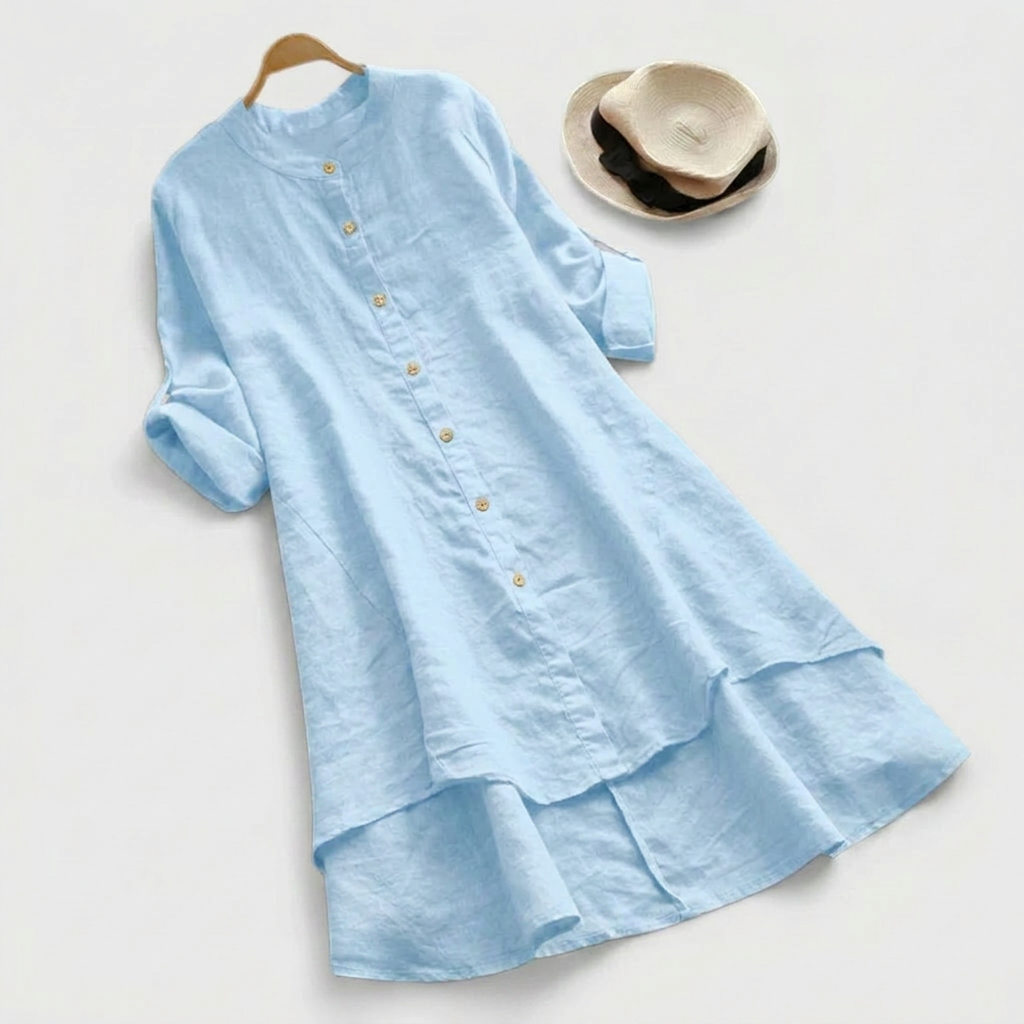 Women's Button-Front Tiered Midi Dress with Flounce Hem