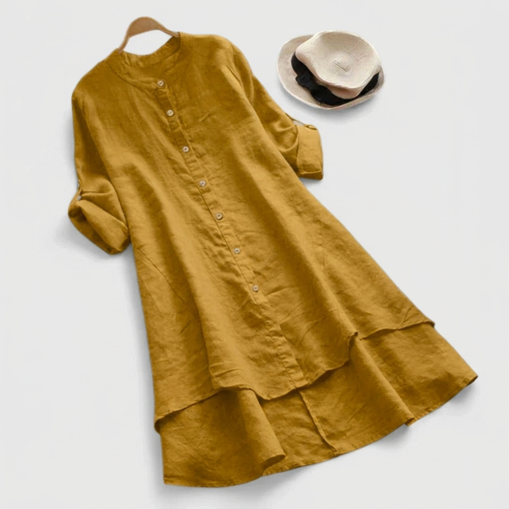 Women's Button-Front Tiered Midi Dress with Flounce Hem