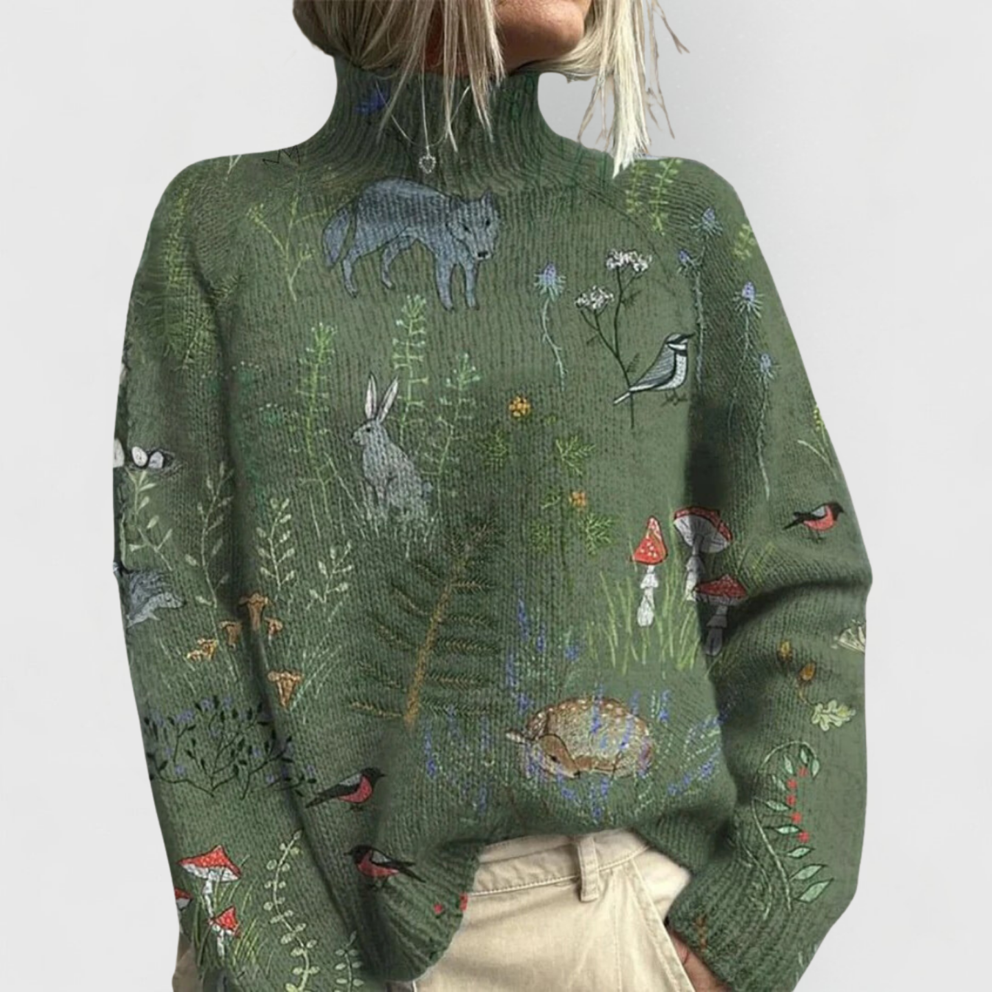Women's Vintage Print Turtleneck Sweater