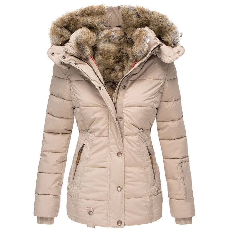 Women’s Hooded Quilted Winter Jacket with Faux Fur Trim