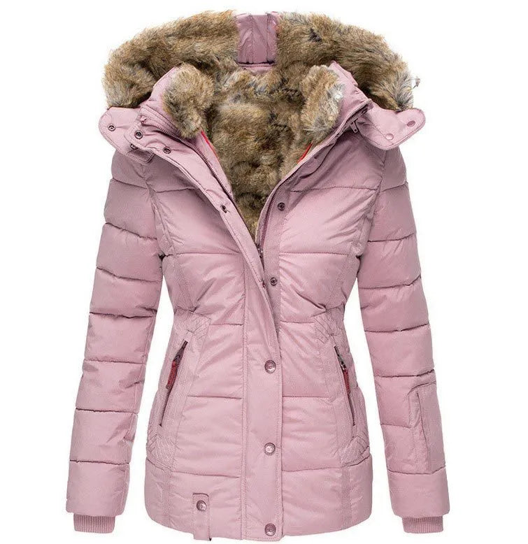 Women’s Hooded Quilted Winter Jacket with Faux Fur Trim