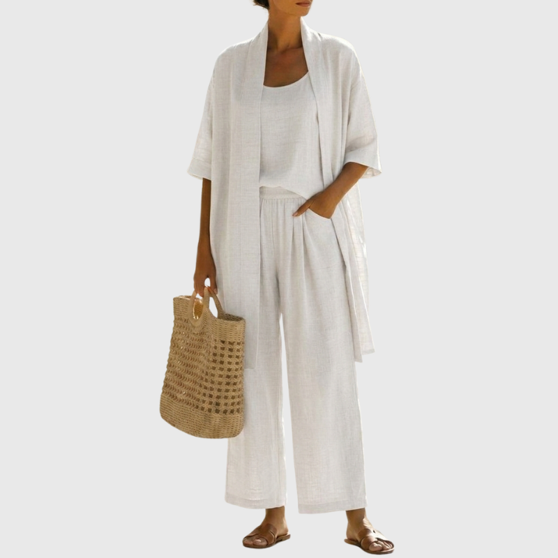 Women’s Three-Piece Relaxed Lounge Set with Open-Front Cardigan
