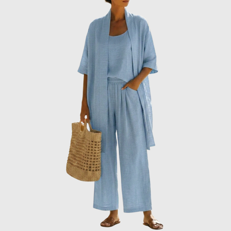 Women’s Three-Piece Relaxed Lounge Set with Open-Front Cardigan