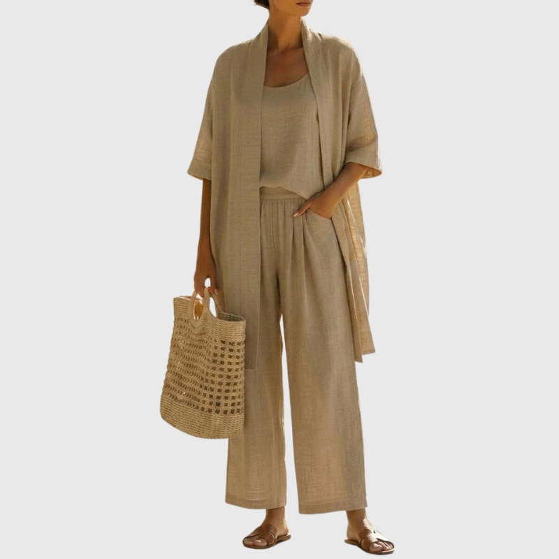 Women’s Three-Piece Relaxed Lounge Set with Open-Front Cardigan