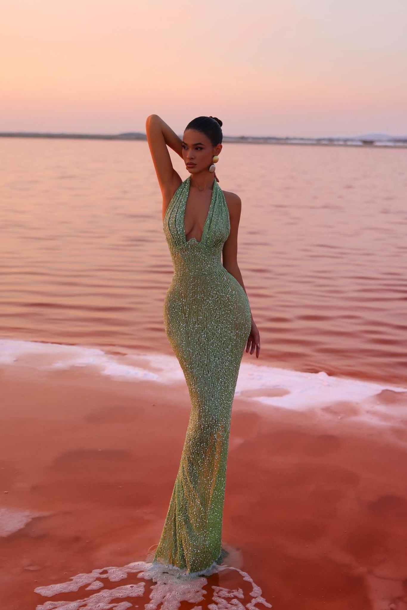 Women’s Glitter Halter Elegant Bodycon Maxi Dress
