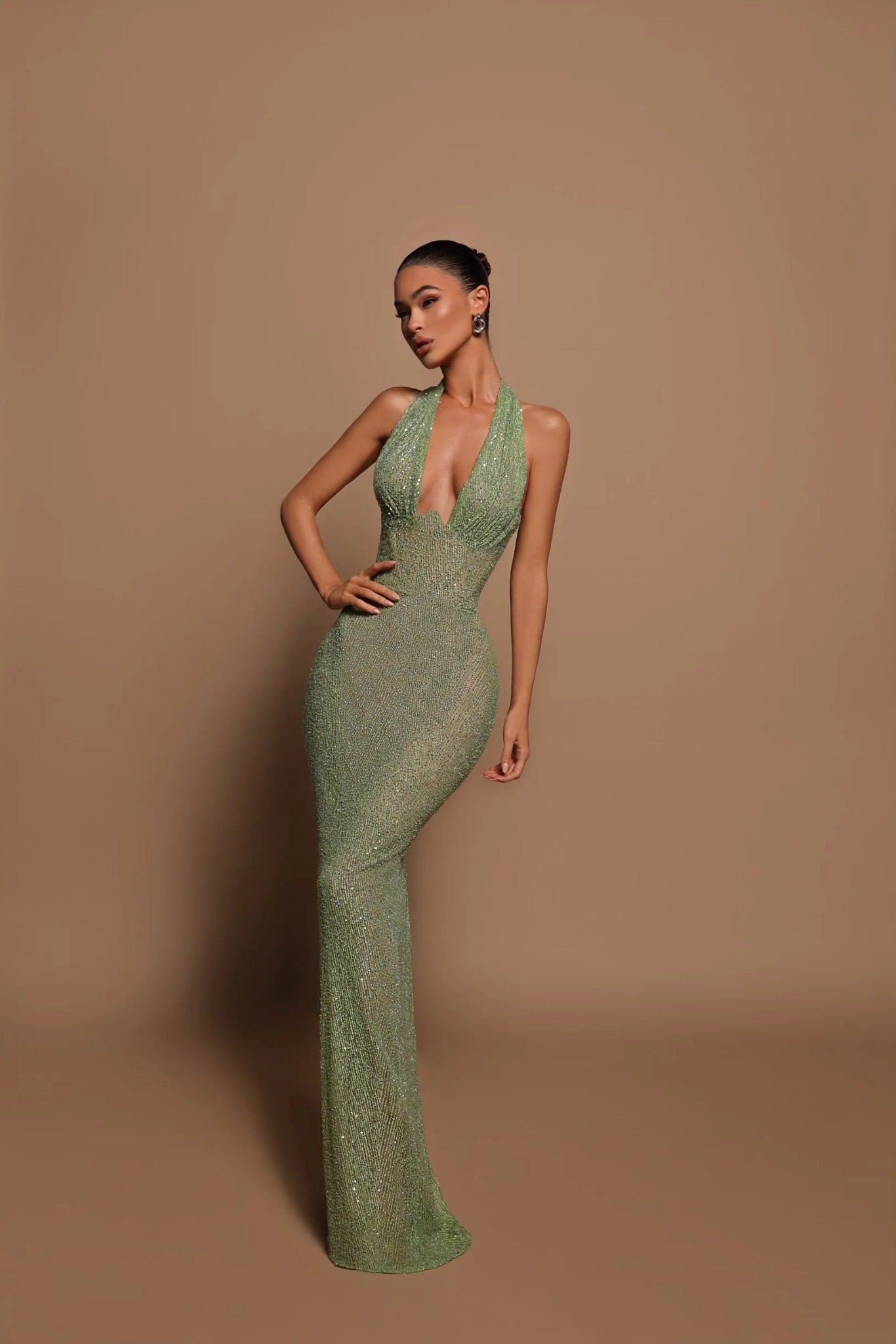 Women’s Glitter Halter Elegant Bodycon Maxi Dress