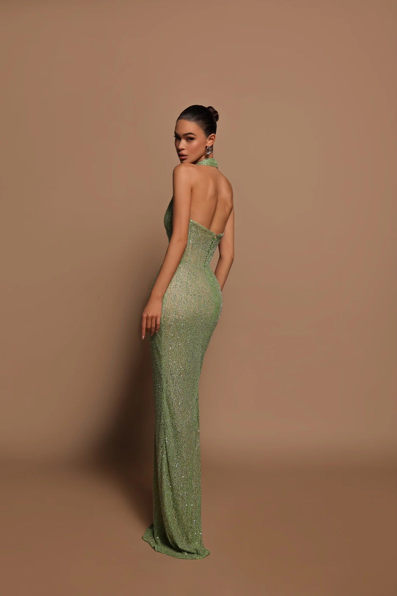 Women’s Glitter Halter Elegant Bodycon Maxi Dress