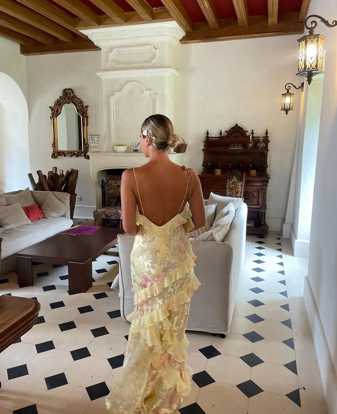 Elegant Ruffle Maxi Dress with Flowy Design