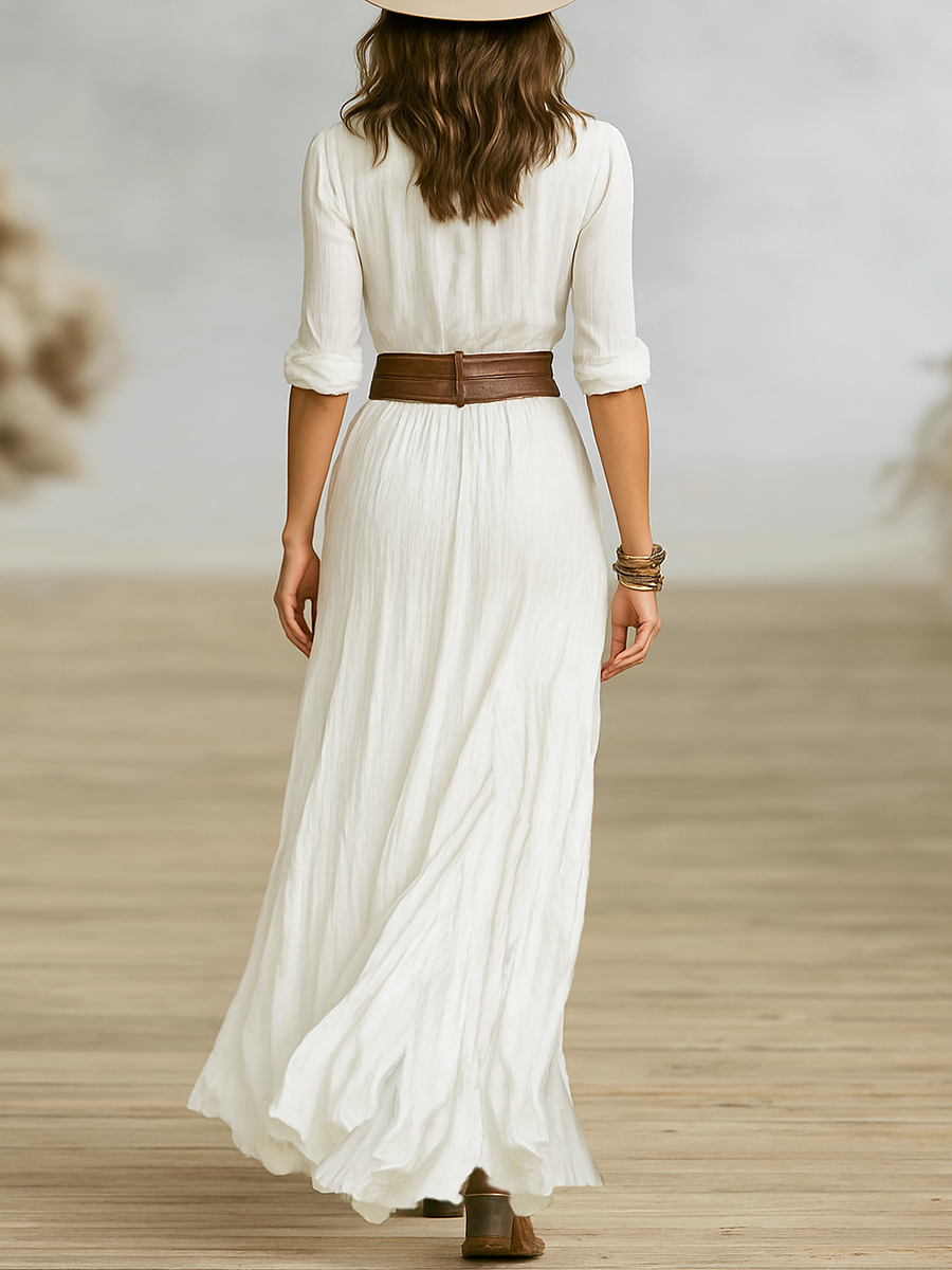 Women's Bohemian Button-Front Maxi Dress with Flowing Silhouette
