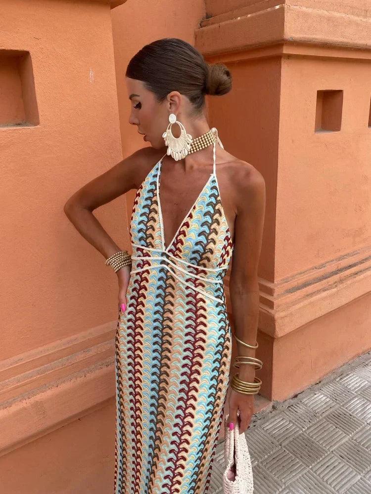 Boho Halter Maxi Dress for Women