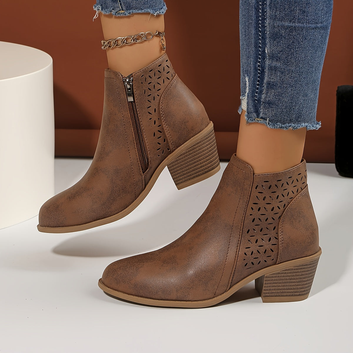 Women's Side Detail Block Heel Ankle Boots