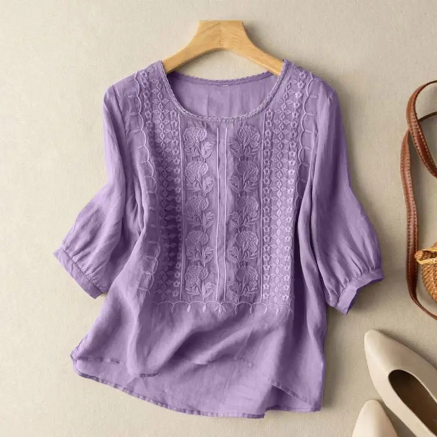 Women's Embroidered 3/4 Sleeve Blouse with Delicate Artisanal Detailing