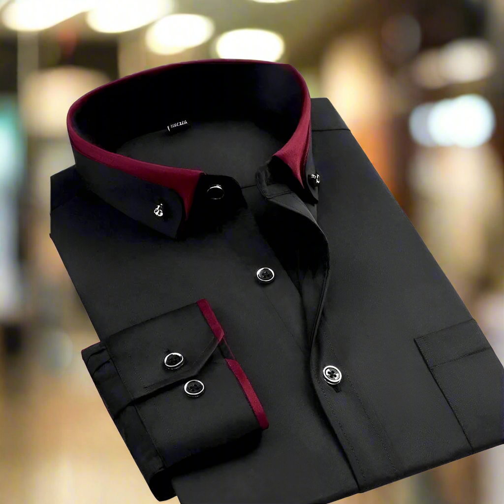 Men’s Contrast Collar Button-Up Long-Sleeve Shirt