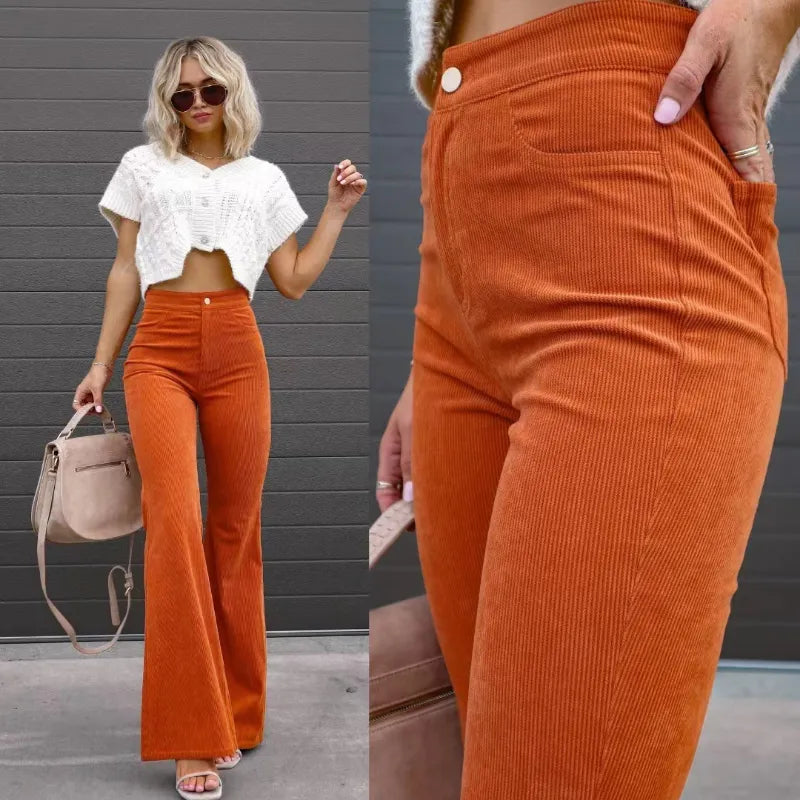 Trendy High-Waisted Flared Pants for Women – Elegant Fit