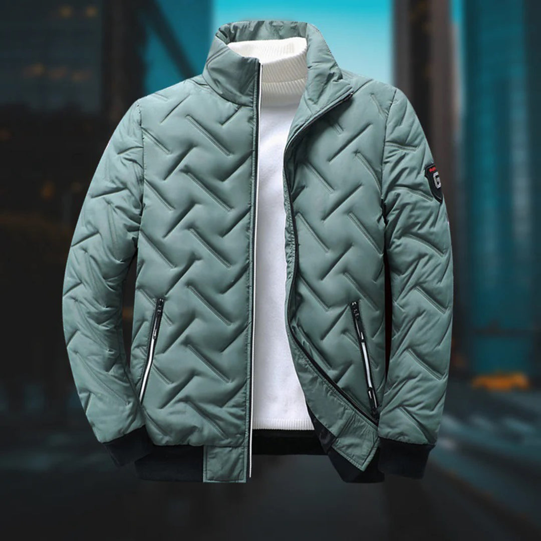 Men’s Quilted Stand Collar Zip-Up Jacket