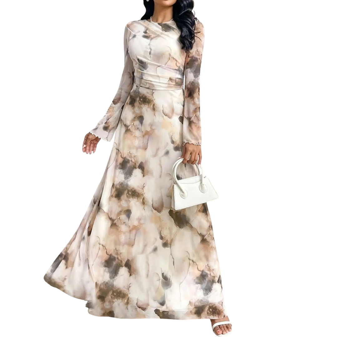 Women's Tie-Dye Mesh Long-Sleeve Dress