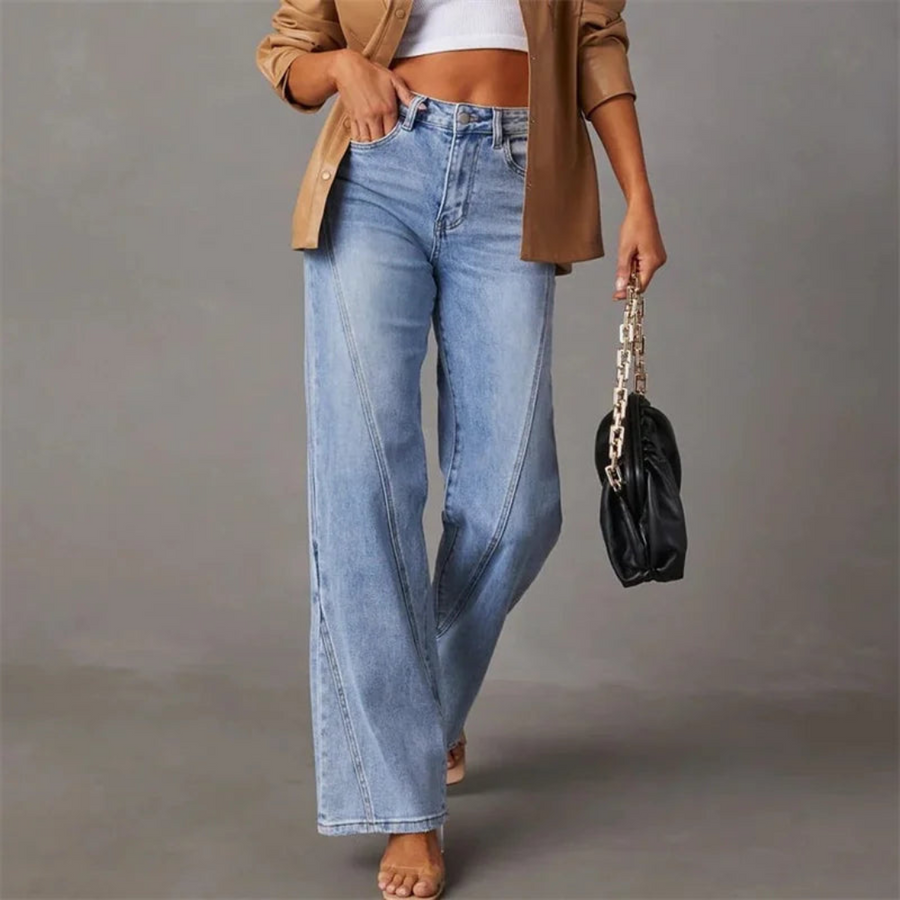 Stylish High-Waisted Denim Jeans with Wide Legs