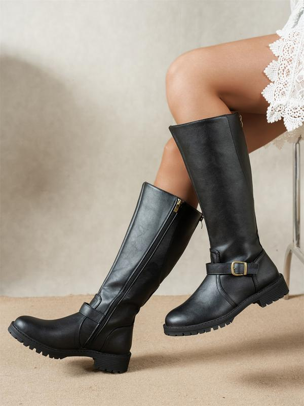 Women’s Low Heel Riding Boots with Buckle Detail