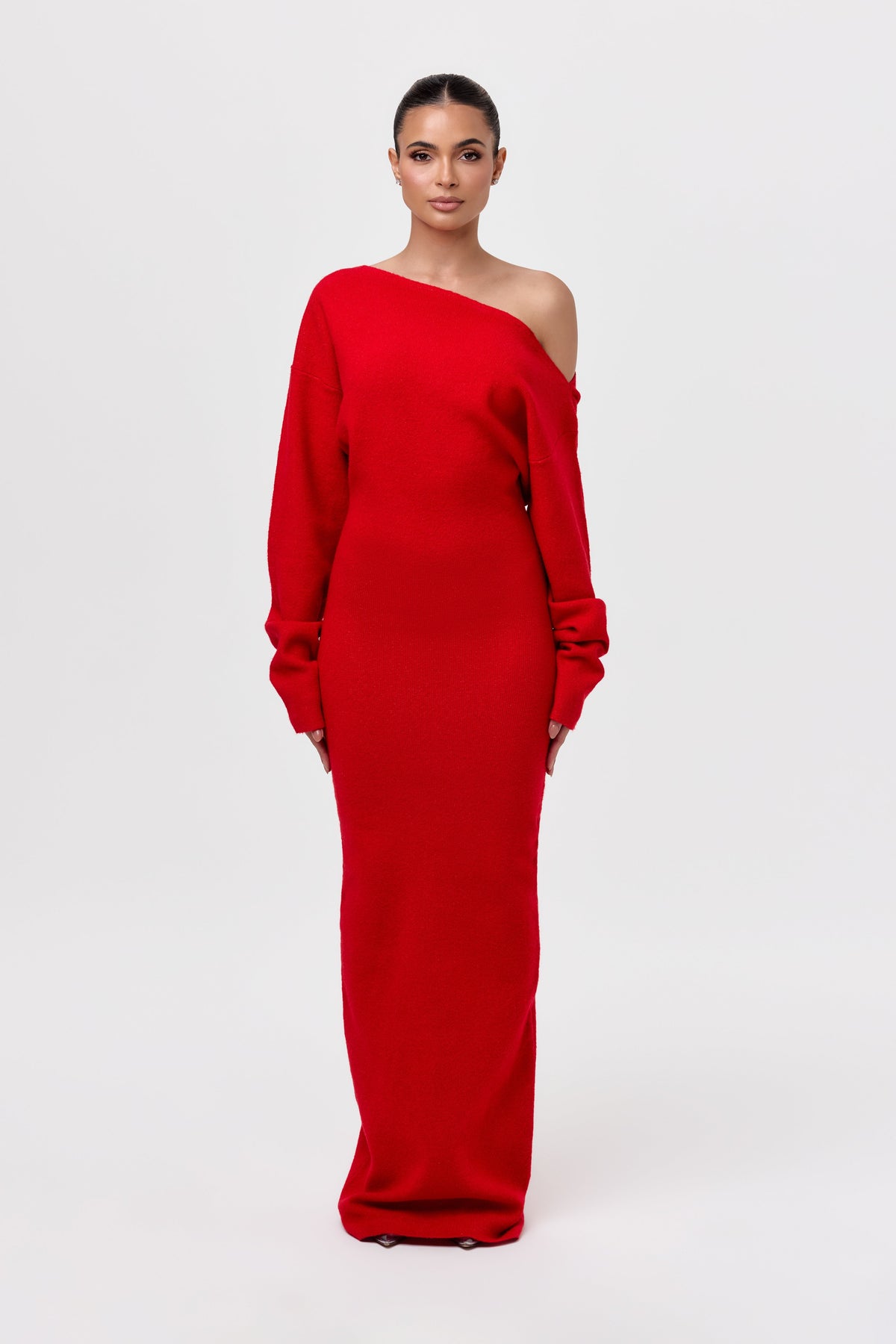 Women’s Off-Shoulder Long Sleeve Maxi Dress with Fitted Waist