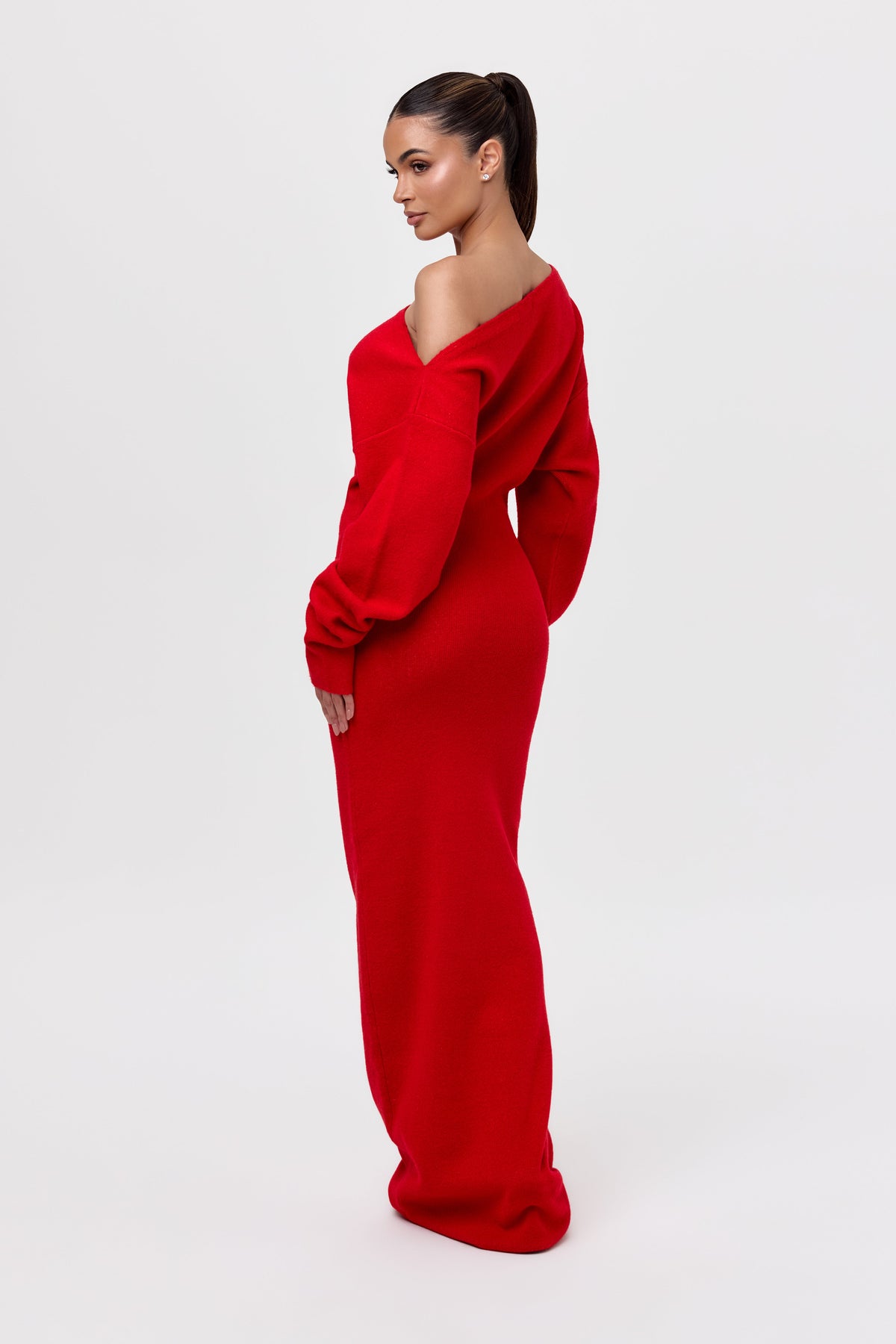 Women’s Off-Shoulder Long Sleeve Maxi Dress with Fitted Waist