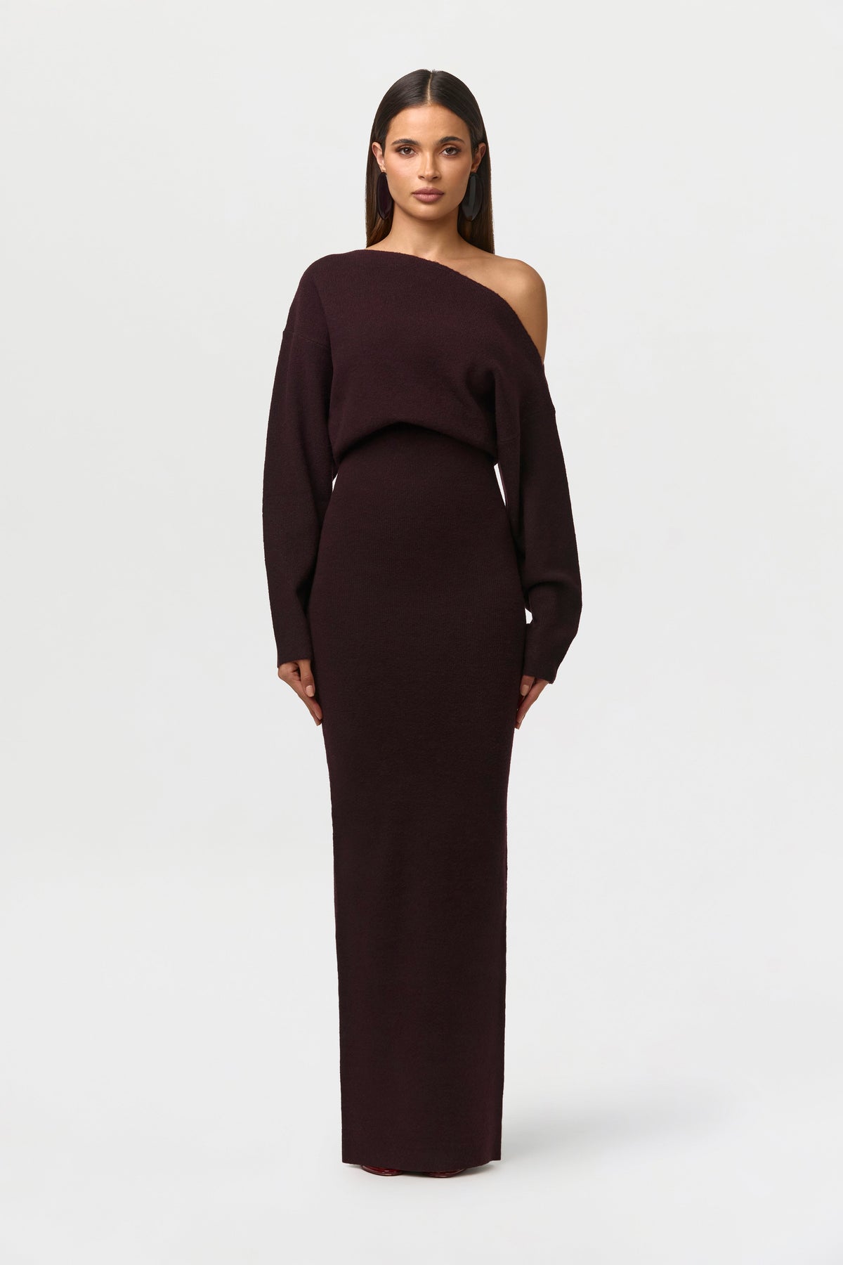 Women’s Off-Shoulder Long Sleeve Maxi Dress with Fitted Waist