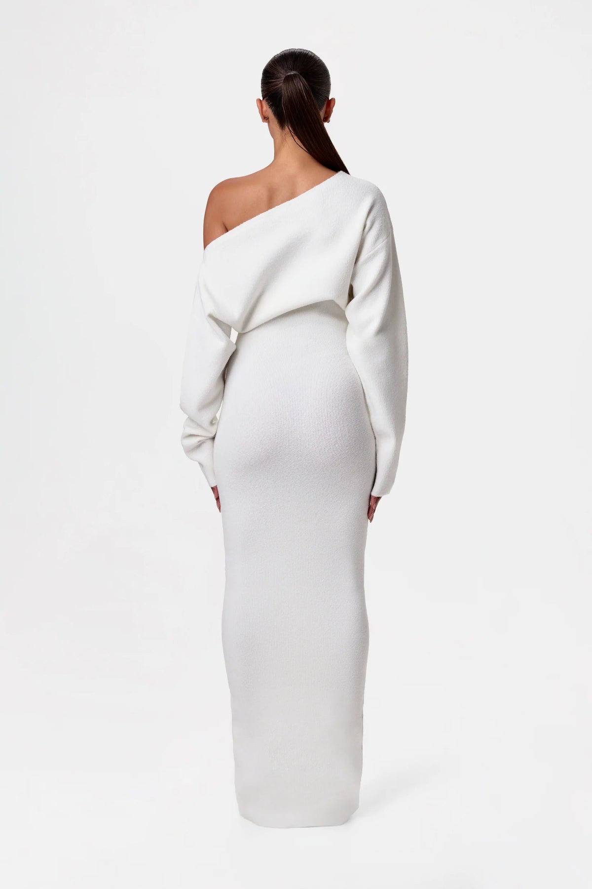 Women’s Off-Shoulder Long Sleeve Maxi Dress with Fitted Waist