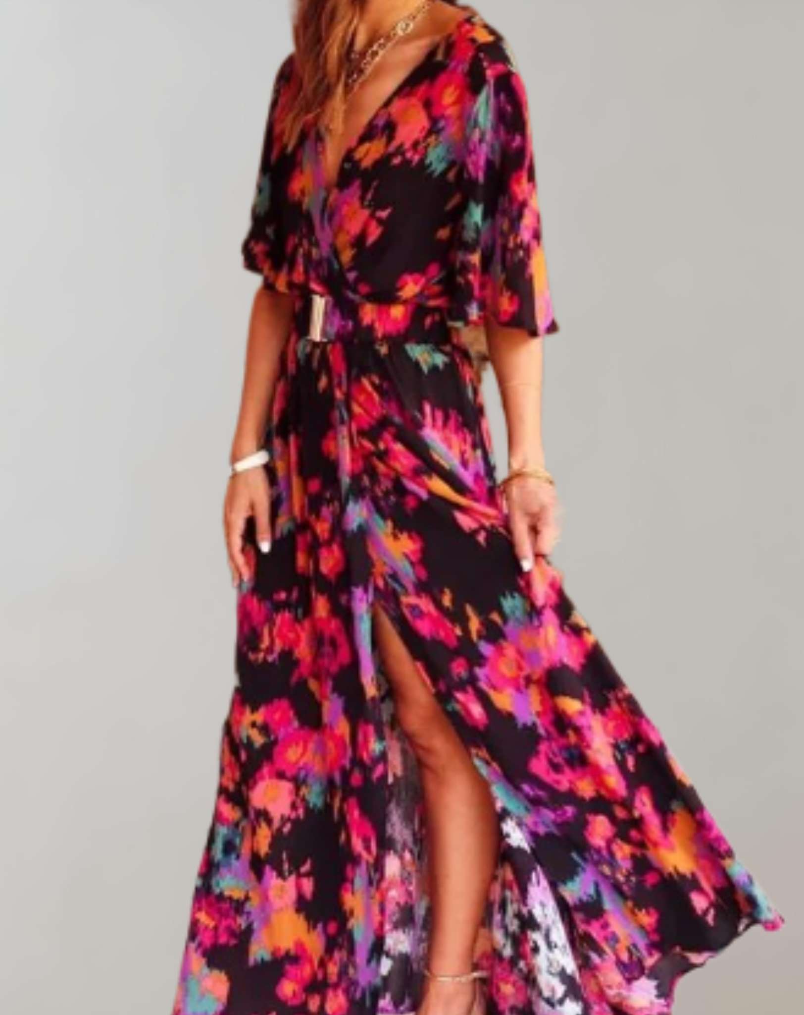 Women’s Elegant Split Boho Summer Wrap Maxi Dress