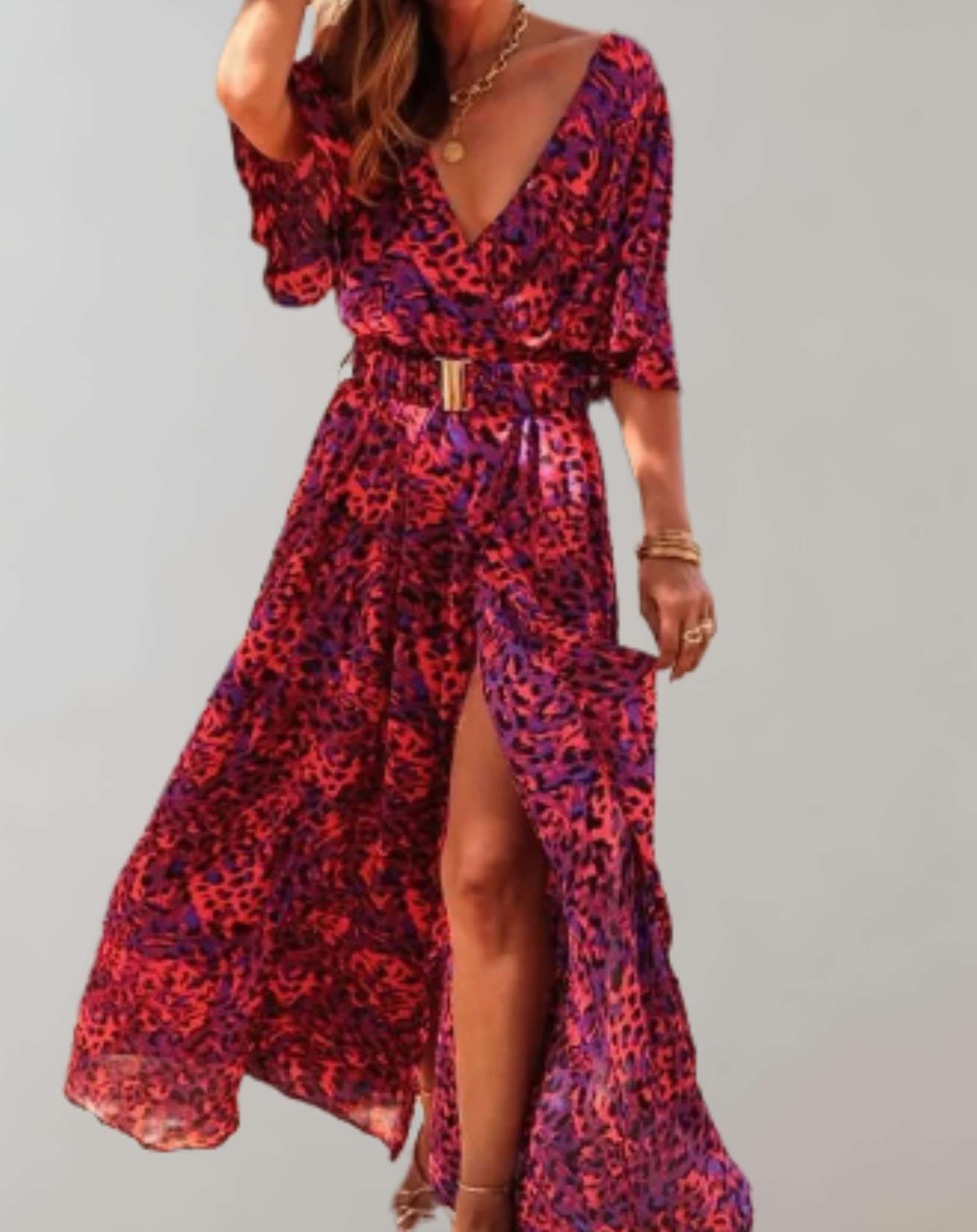 Women’s Elegant Split Boho Summer Wrap Maxi Dress