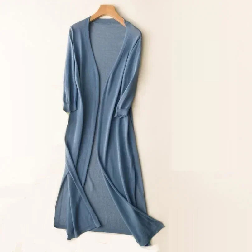 Women’s Elegant Open Front Longline Cardigan with Relaxed Fit