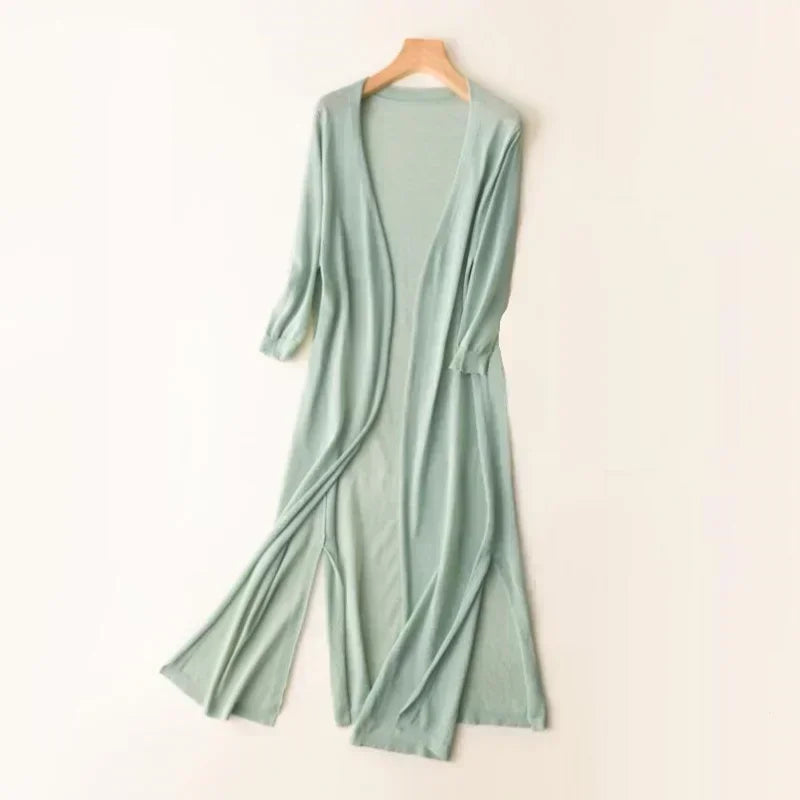 Women’s Elegant Open Front Longline Cardigan with Relaxed Fit