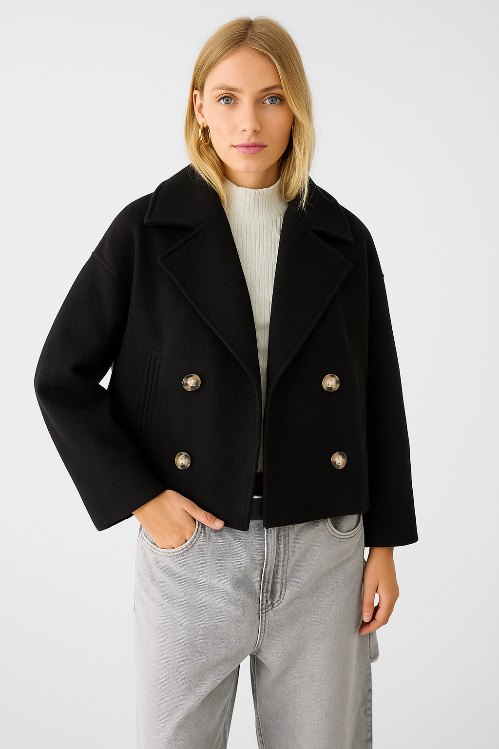 Women's Double-Breasted Cropped Tailored Blazer