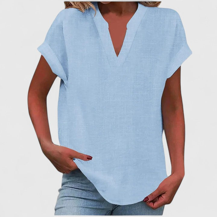 Women's V-Neck Blouse with Rolled Sleeves