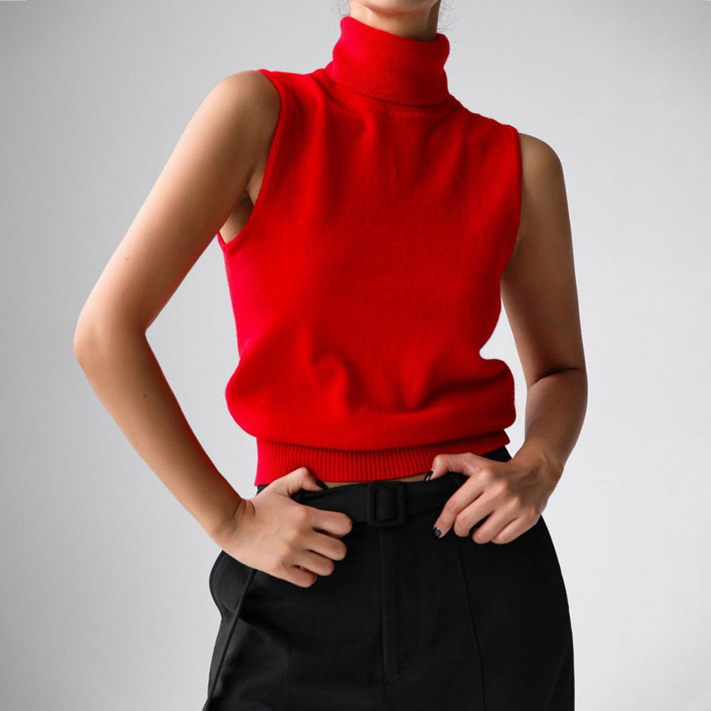 Women's Sleeveless Mock Neck Knit Top with Slim Fit