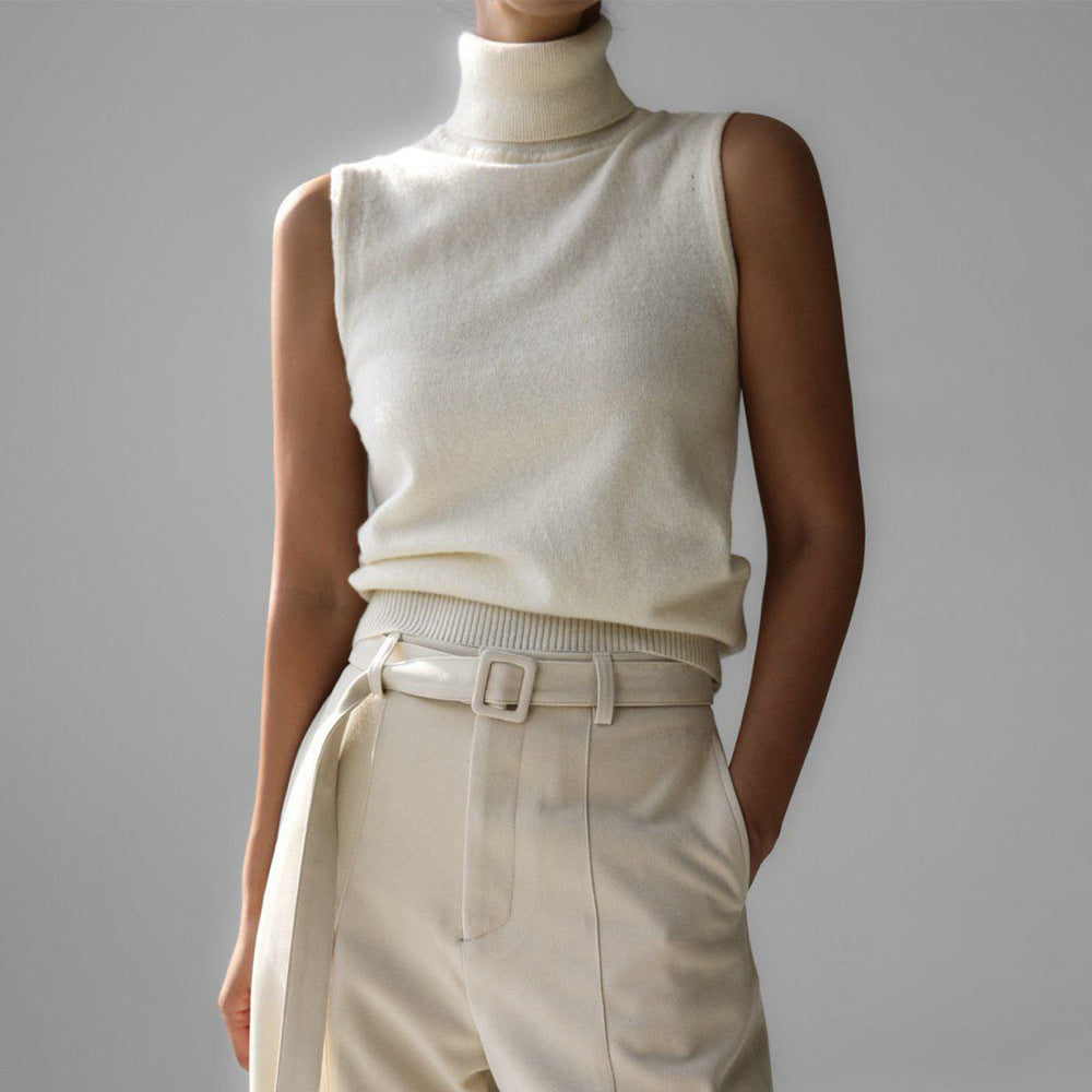 Women's Sleeveless Mock Neck Knit Top with Slim Fit