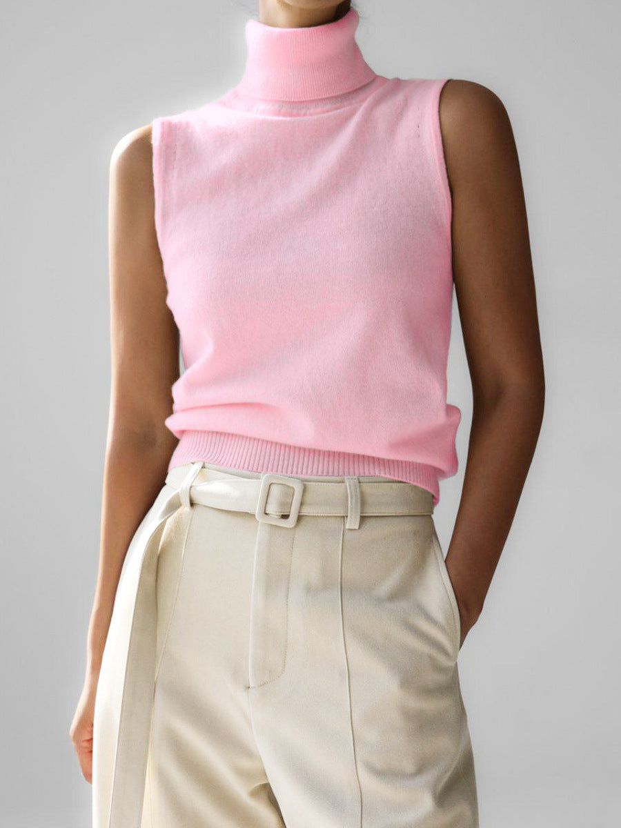 Women's Sleeveless Mock Neck Knit Top with Slim Fit