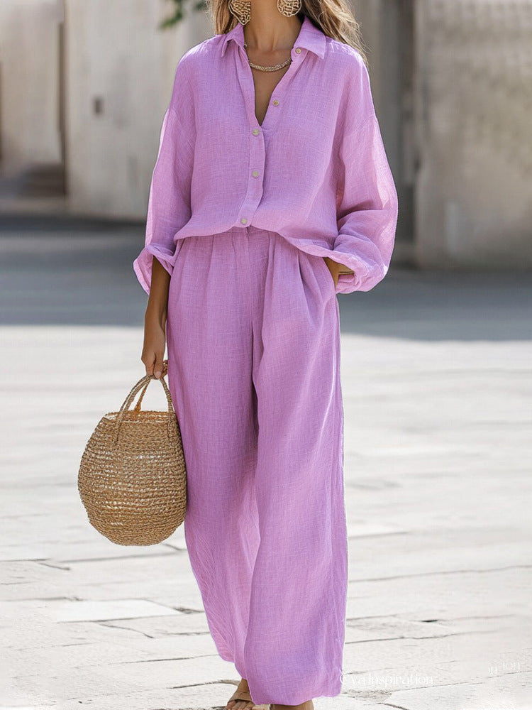 Women's Lightweight Two-Piece Relaxed Blouse and Trousers Set