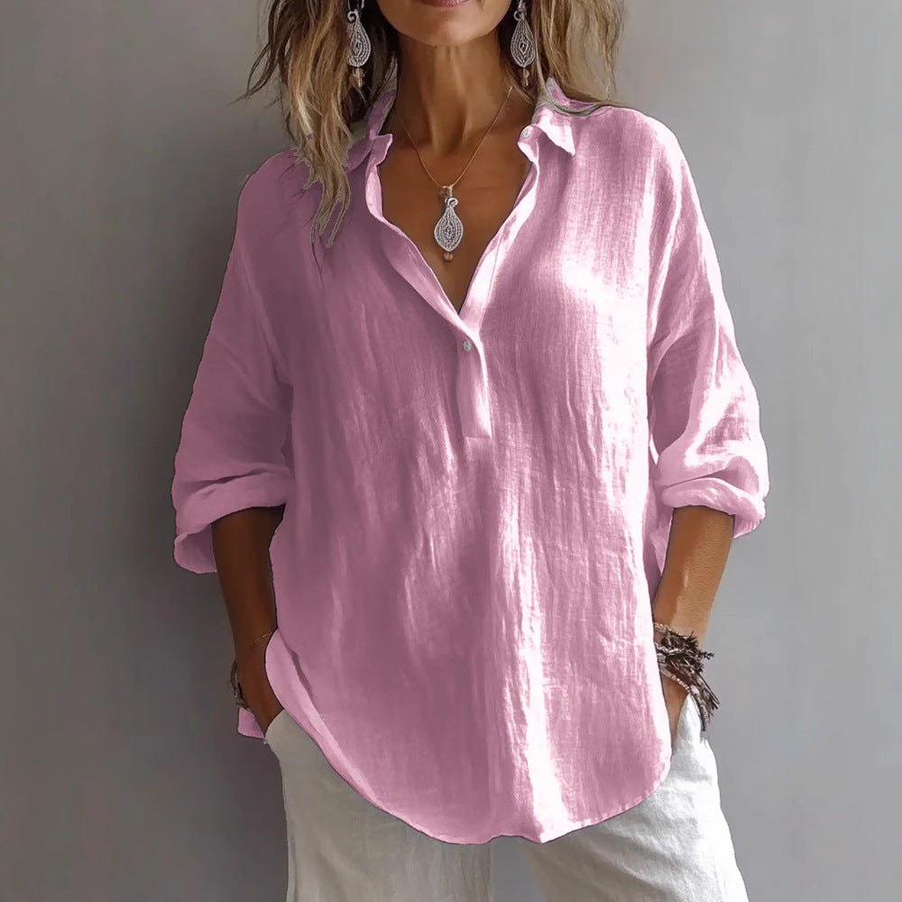 Women's Relaxed Casual Shirt with Button Placket and Wide Sleeves