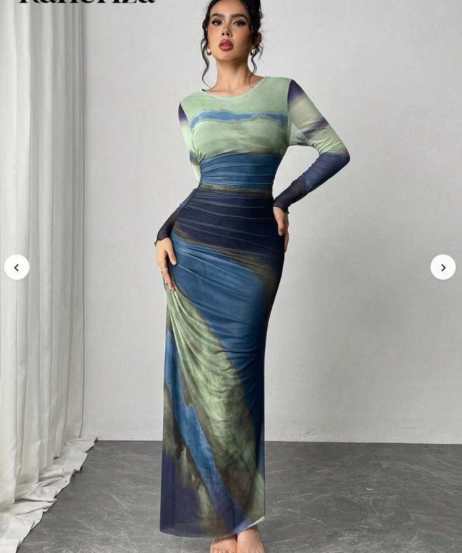 Women's Printed Bodycon Maxi Dress Long Sleeve