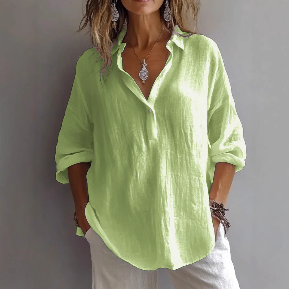 Women's Relaxed Casual Shirt with Button Placket and Wide Sleeves