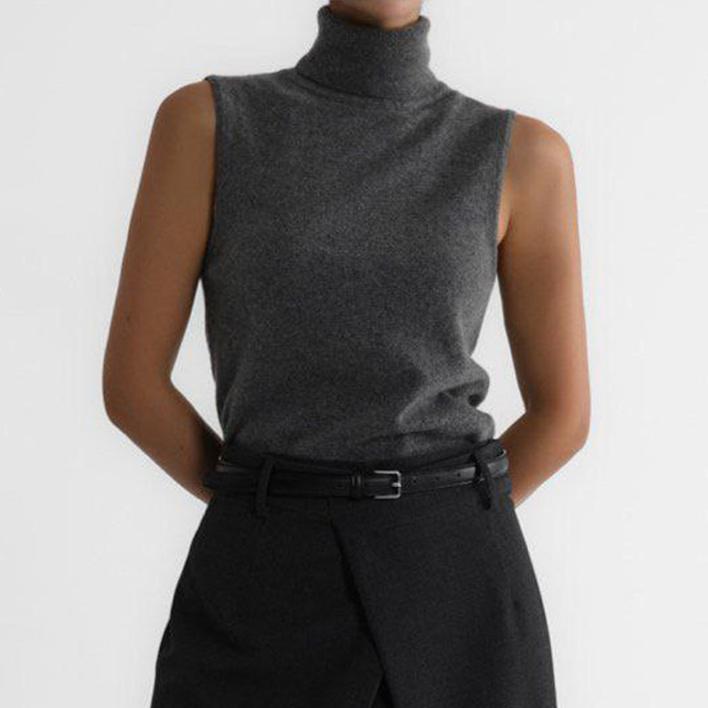 Women's Sleeveless Mock Neck Knit Top with Slim Fit