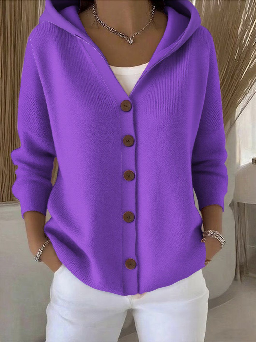 Women's Artistic Print Button Hooded