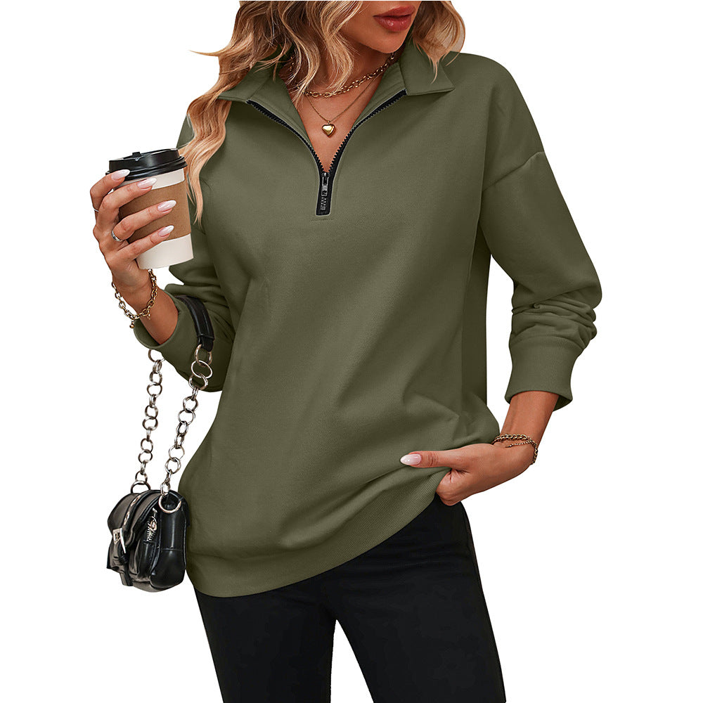 Women's Quarter-Zip Sweatshirt with Shirt Collar
