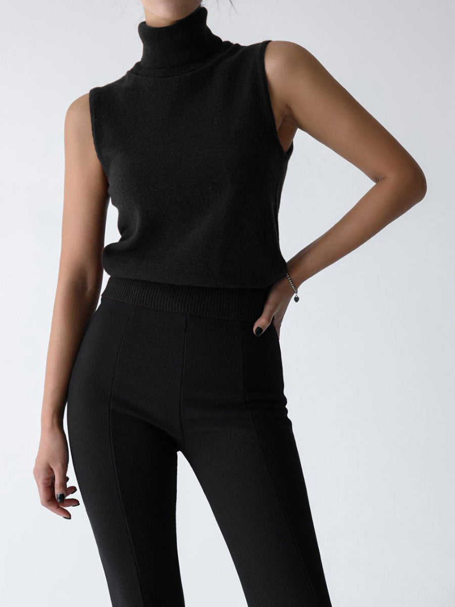 Women's Sleeveless Mock Neck Knit Top with Slim Fit
