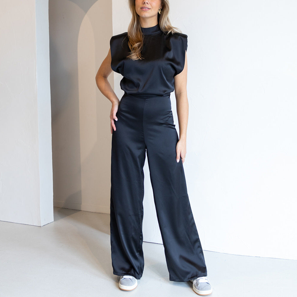 Women's Elegant Cap-Sleeve Wide-Leg Jumpsuit