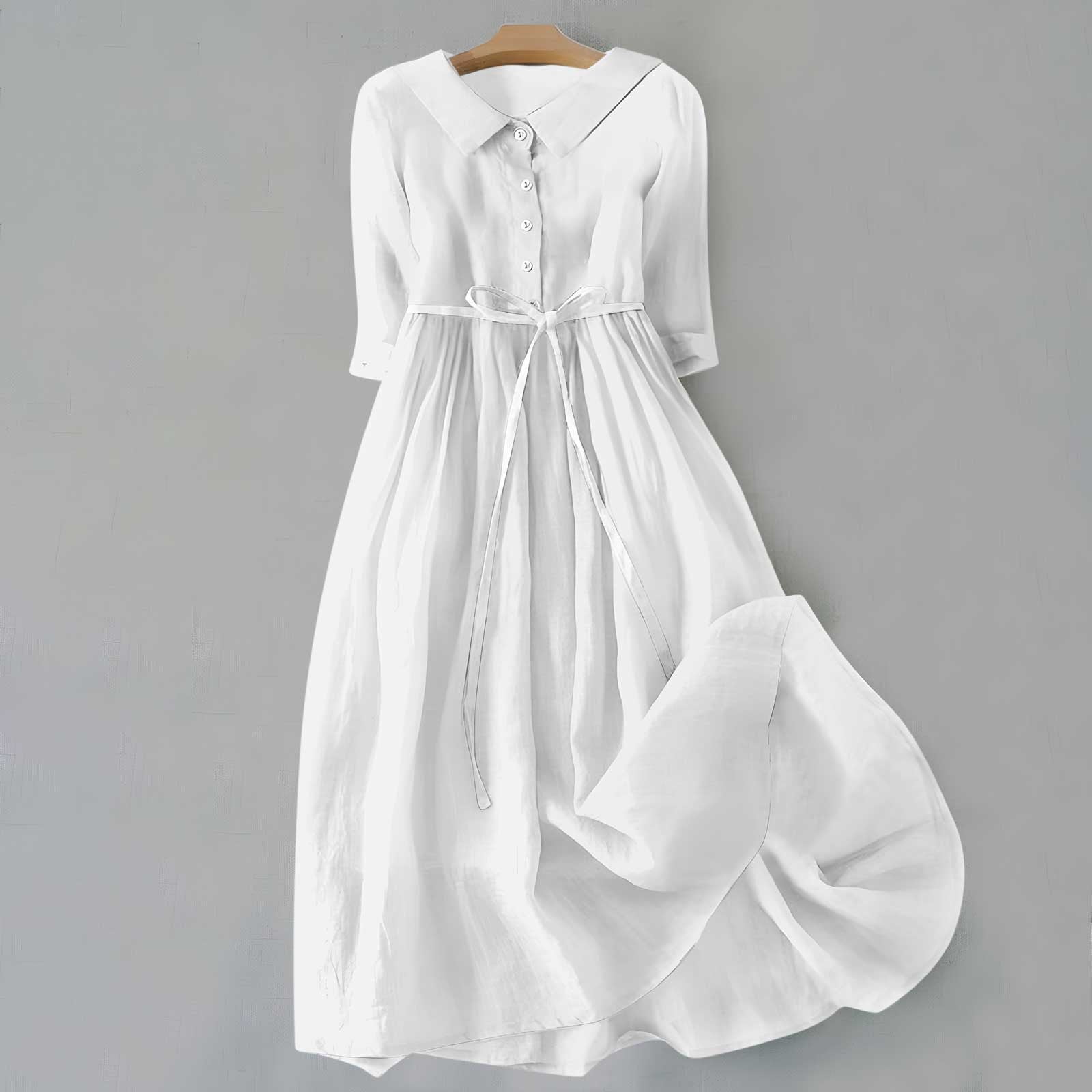 Women's Button Front Tie Waist Midi Dress