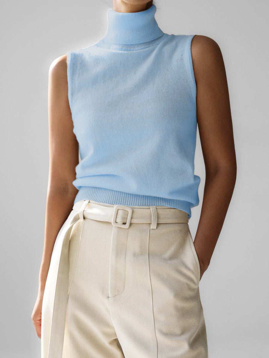 Women's Sleeveless Mock Neck Knit Top with Slim Fit