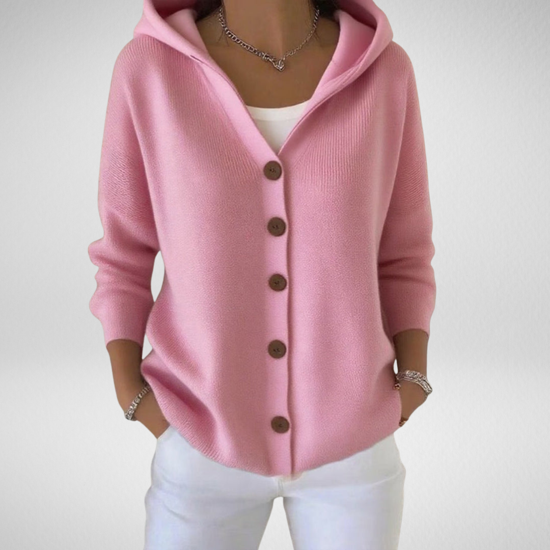 Women's Button-Up Hooded Knit Cardigan
