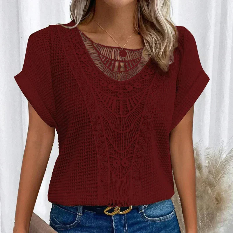 Women's Boho Crochet Lace Short Sleeve Casual Top