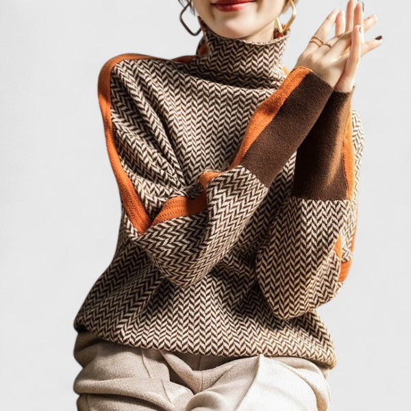 Women's Color Block Turtleneck Sweater