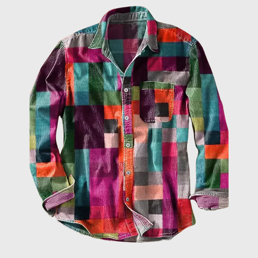 Women's Color Block Patchwork Button-Up Shirt
